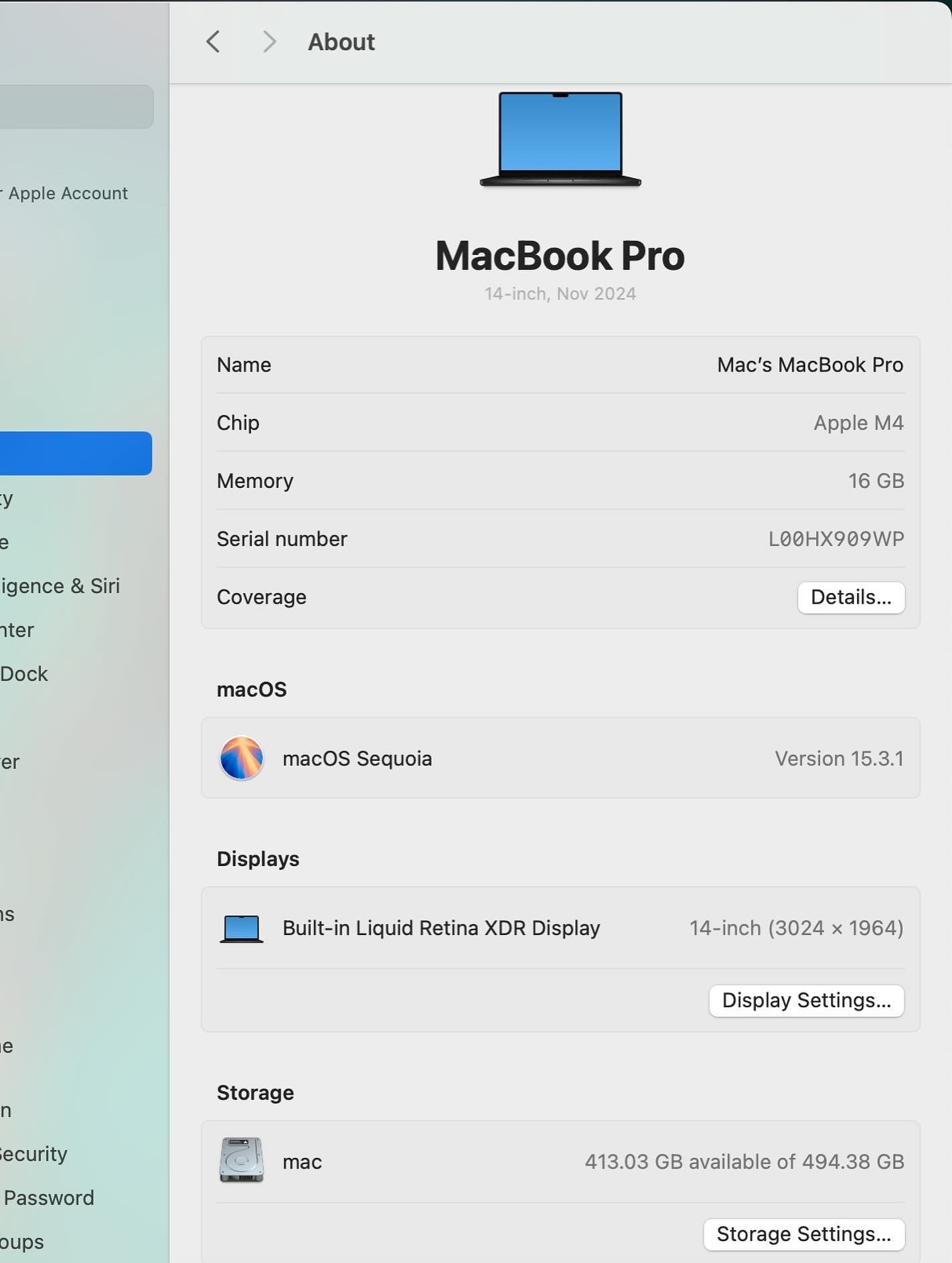 MacBook Pro 14” 2024 / M4 / 16 RAM / 500 SSD