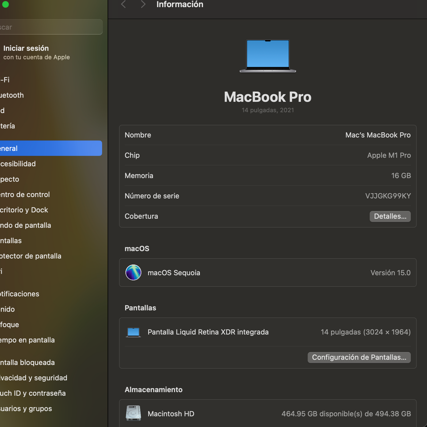Macbook pro 14" 2021 / M1 Pro / 16 RAM / 500 SSD