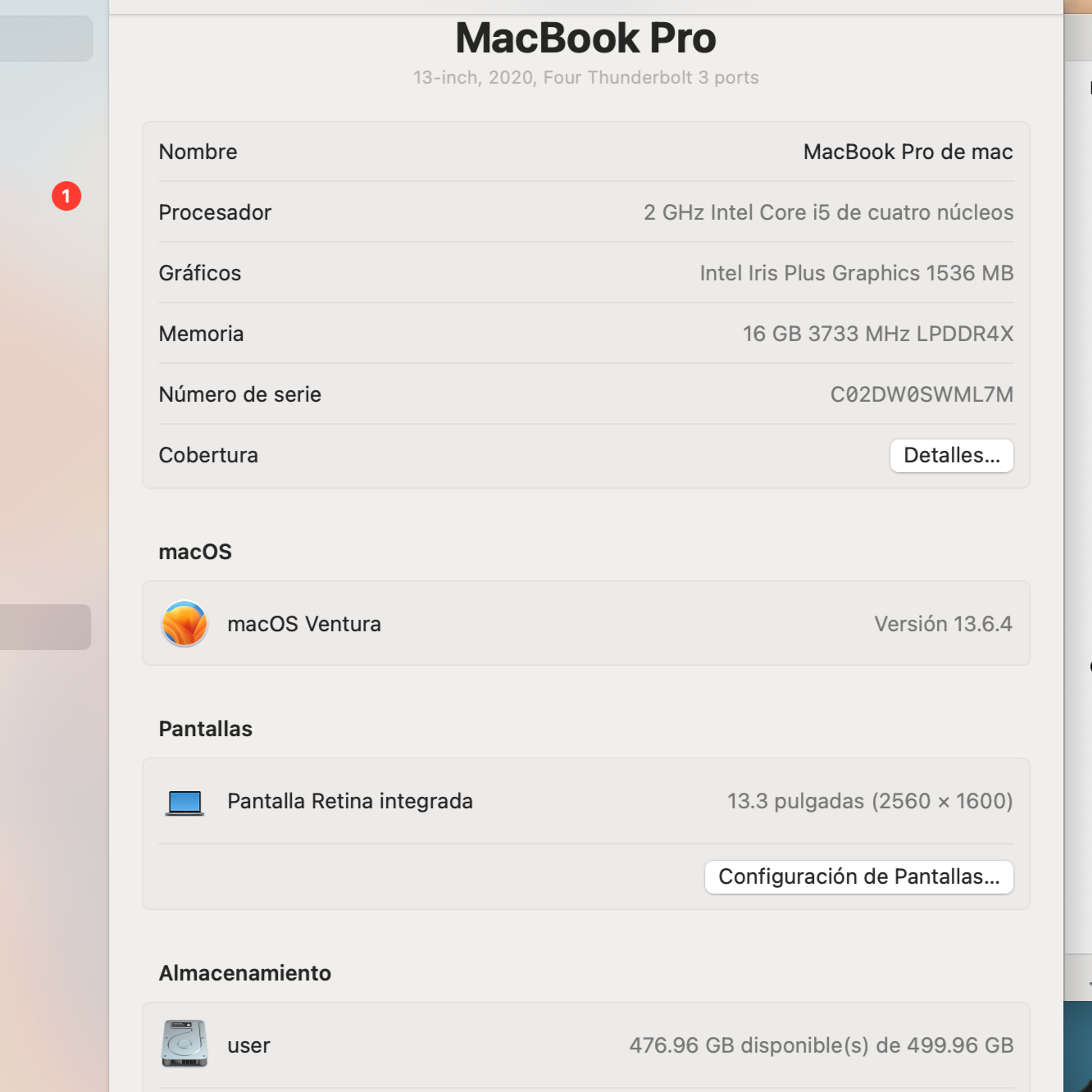 MacBook Pro 13" 2020 / Core i5 / 16RAM / 500SSD