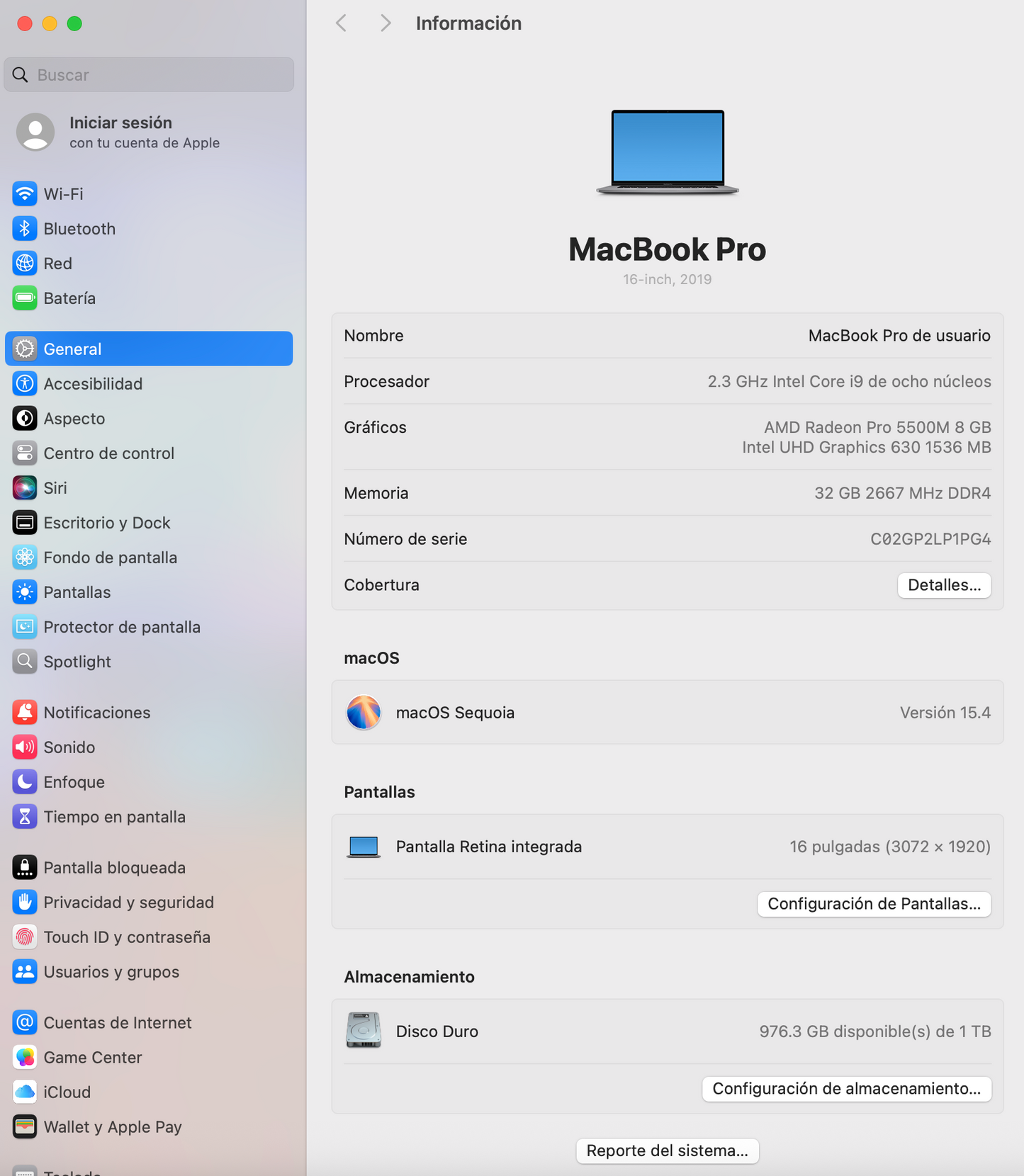 Macbook PRO 16" 2019 / Core i9 / 32RAM / 1TB SSD