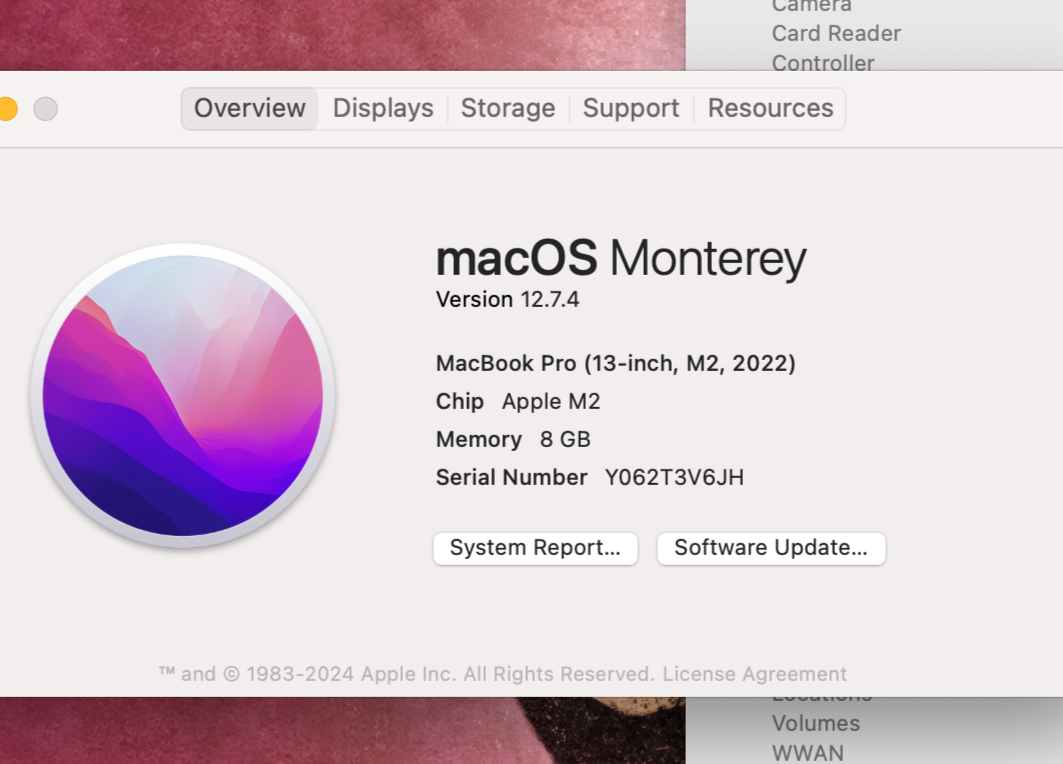 MacBook Pro 13" 2022 / M2 / 8RAM / 250SSD