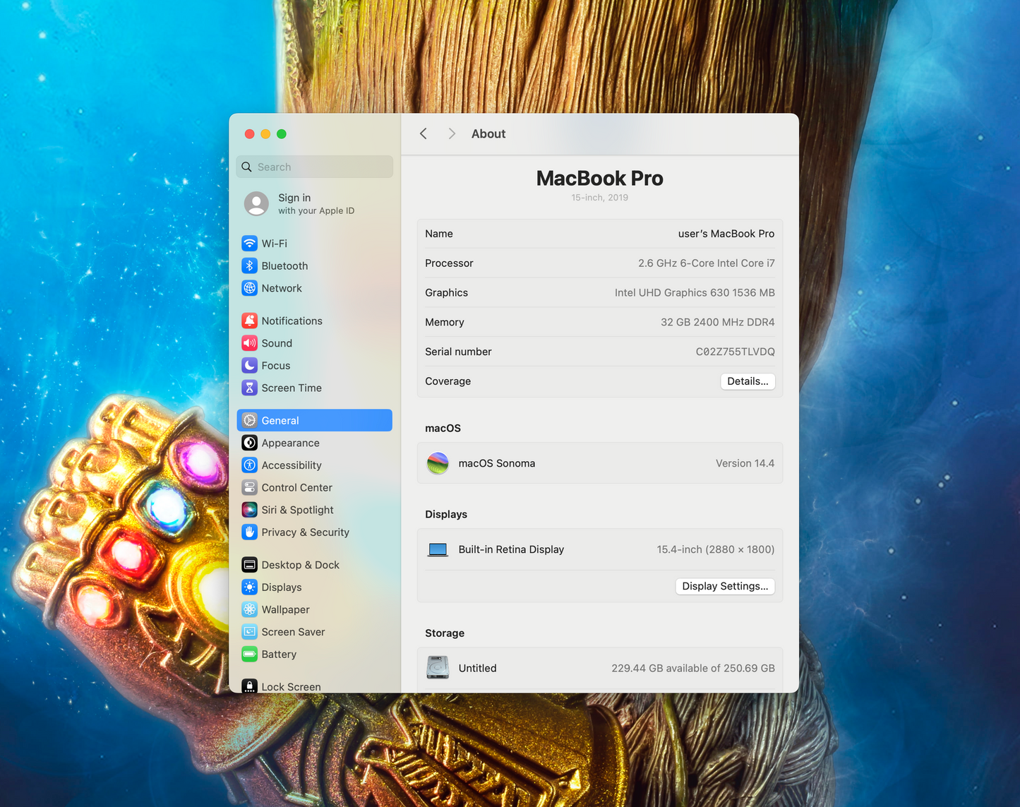 Macbook pro 15" 2019 / Core i7 / 32RAM / 250SSD