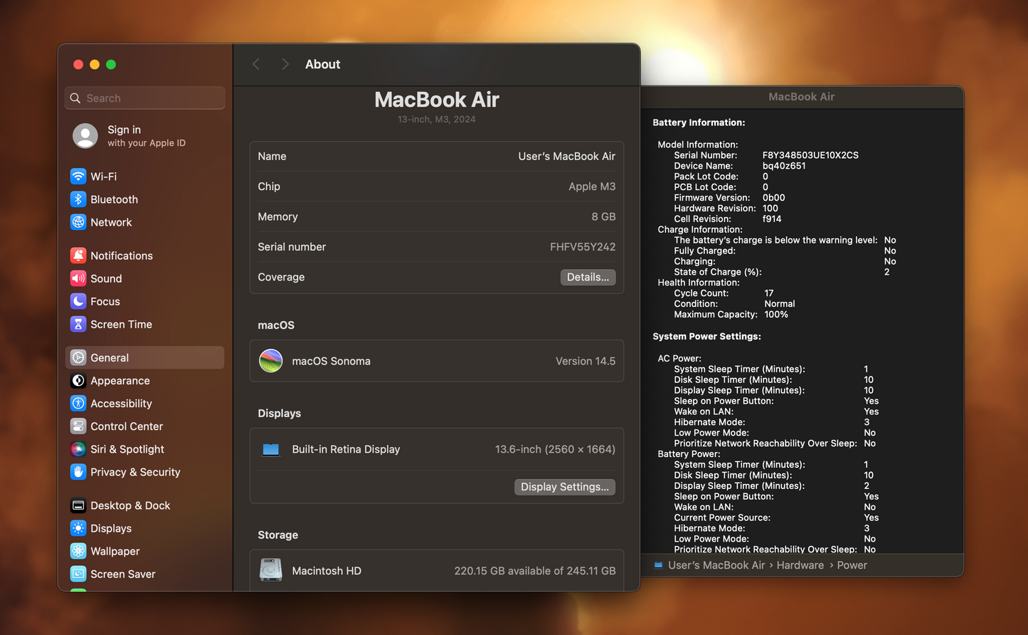 MacBook AIR 13” 2024 / M3 / 8 RAM / 250 SSD