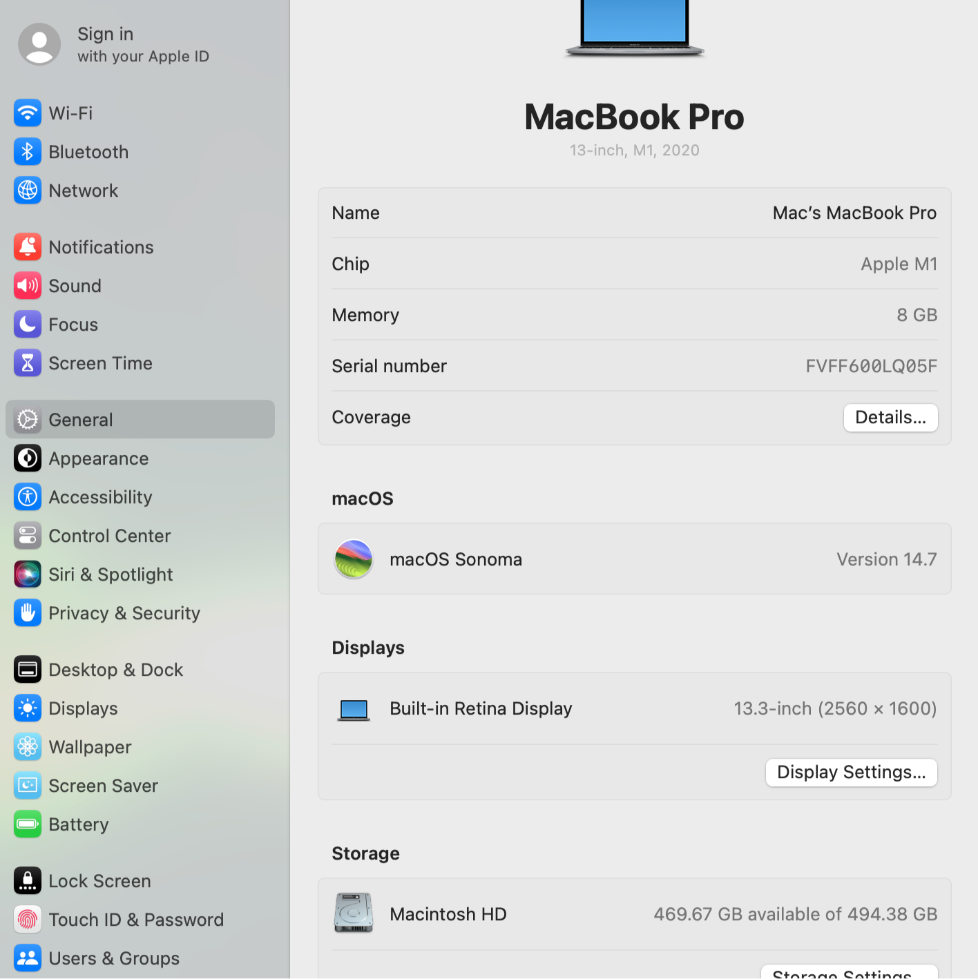 MacBook Pro 13" 2020 / M1 / 8RAM / 500SSD