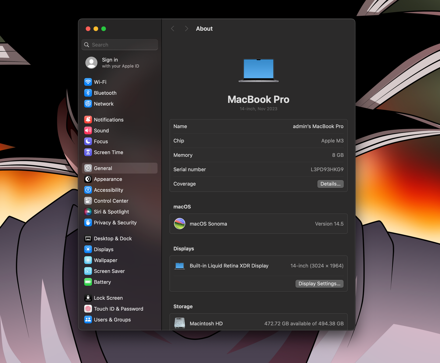 MacBook Pro 14" 2023 / M3 / 8 RAM / 500SSD