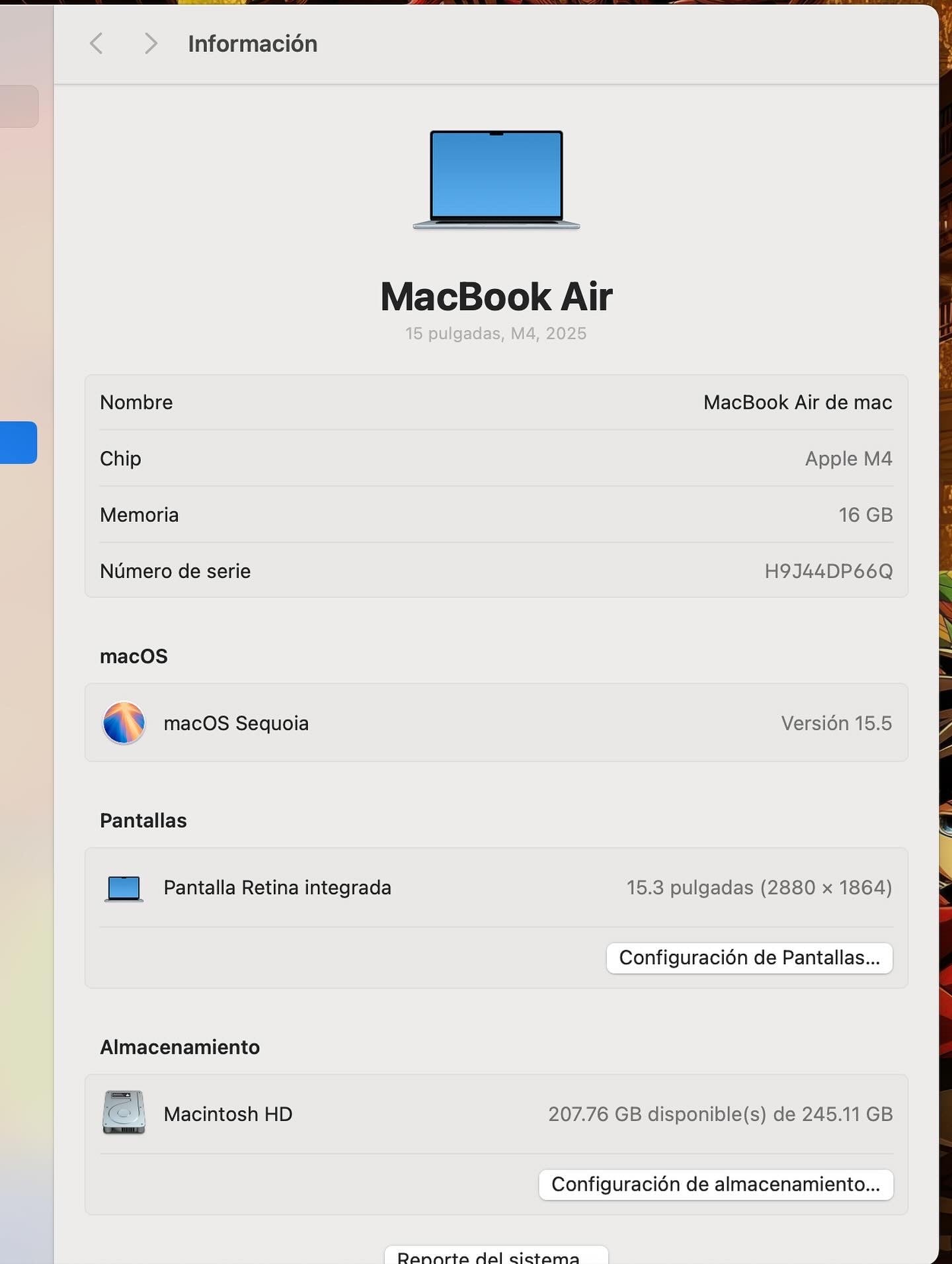 MacBook Air 15” 2025 / M4 / 16RAM / 250 SSD